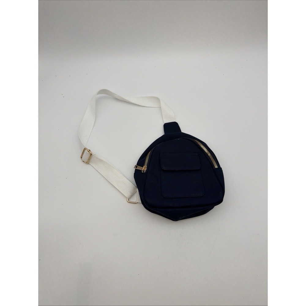 navy blue nylon crossbody sling bag features a structured dome shape
